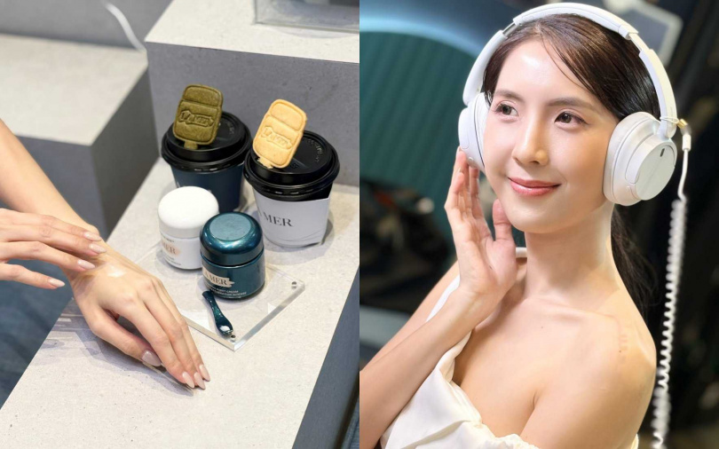 除了喝咖啡,還能實際體驗乳霜質地,更可以坐著一邊聆聽LA MER乳霜的專屬音樂,讓觸覺、味覺與聽覺一同沉浸!(圖/吳雅鈴攝)