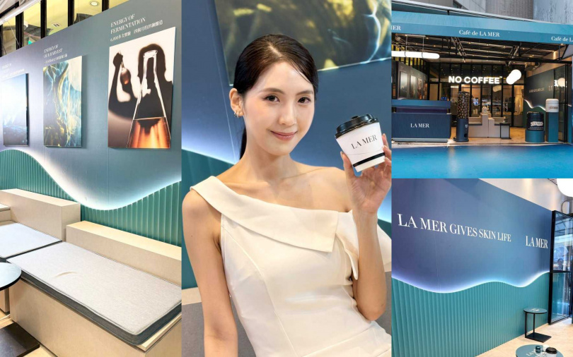 海洋拉娜x NO COFFEE的「Café de LA MER」快閃店,擁有極度療癒的湛藍色調造景。(圖/吳雅鈴)