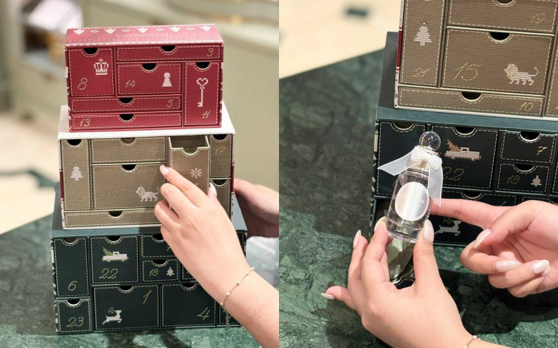 以毛衣針織靈感包裝出優雅節慶風格的倒數月曆，每一格都藏有令人期待的禮物。（圖／吳雅鈴攝）