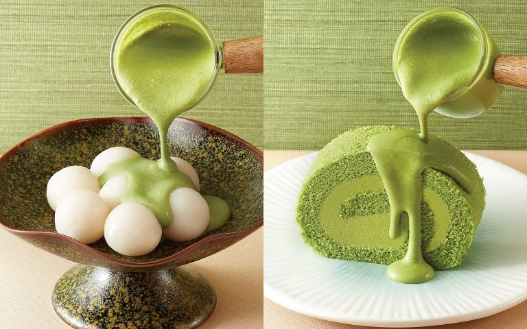 「抹茶／焙茶雙茶淋醬」放在各種甜點上，超濃郁一定要試試（圖／品牌提供）