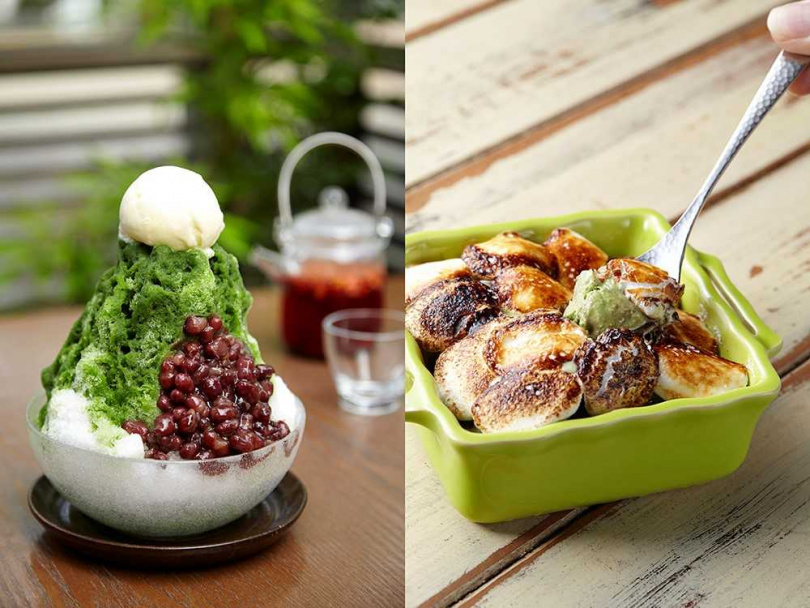 「茶鍋Cafe kagurazaka saryo」提供相當講究的和風甜點。左：夏季限定的「宇治抹茶金時刨冰」、右：「抹茶的Frozen S’more」。（ⒸAYA-COMPANY）
