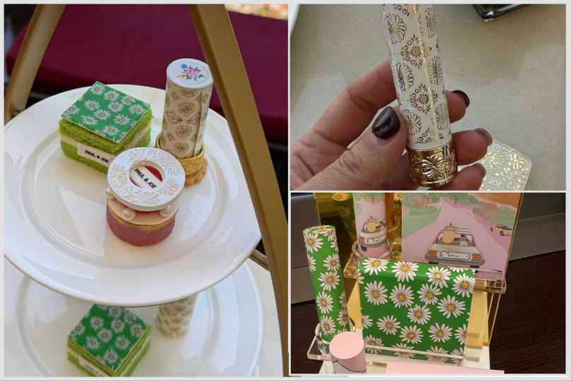 香格里拉飯店38樓的馬可波羅酒廊把PAUL&JOE 的奢光西洋菊唇膏盒變身成甜點！還有多種彩妝通通變身各式甜點太強啦！（圖/黃筱婷攝）