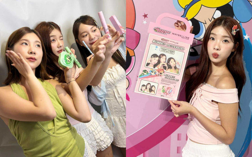 到媚比琳x飛天小女警「美力超能基地」,第一站就是來拍爆炸可愛的聯名報紙拍貼。(圖/吳雅鈴攝)