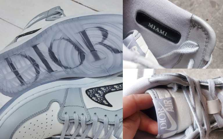 Air Jordan 1 High OG Dior的鞋底上鐳射雕刻了Dior圖案，前面也繡上DIOR AIR，更有MIAMI邁阿密的標籤，讓粉絲們尖叫！(圖/品牌提供)