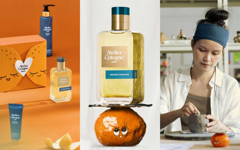 Atelier Cologne歐瓏本次新年以「赤霞橘光淡香精」為核心，攜手中國陶瓷藝術家潘望舒，將橘子的節慶意象延伸至禮盒設計，為農曆新年增添明亮歡愉的氛圍。（圖／品牌提供）