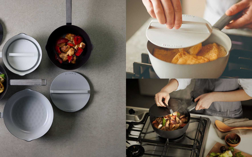 VERMICULAR「琺瑯鑄鐵雪平鍋」，備有碳黑、牡蠣灰、海鹽白等三色，每款皆有16、18、20cm三種尺寸。（圖／品牌提供）