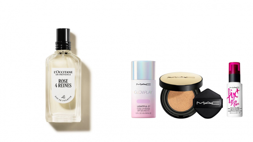 L'OCCITANE復刻版四個皇后玫瑰淡香水50ml 推薦價2,580元(新光三越獨家)、M·A·C光透美肌定妝組 特價3,231元 價值4,550元(71折,獨家)(圖/業者提供)