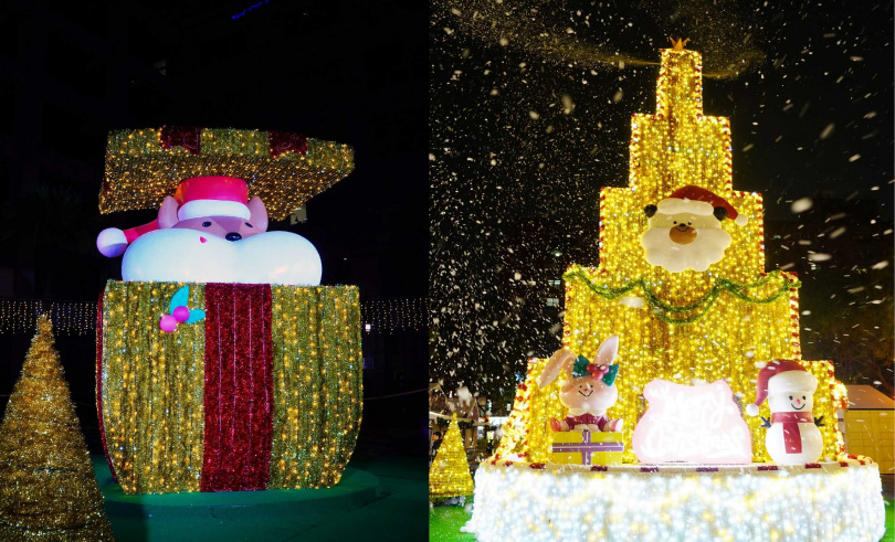 「魔幻蛋糕城」會定時飄雪（右），「巧克鼠歡樂頌」則會每10分鐘探頭。