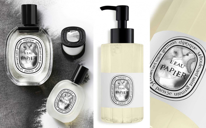 Diptyque紙染之水髮香噴霧30ml／2,150元、紙染之水潔膚露200ml／1,650元、紙染之水香膏3g／2,200元（圖／品牌提供）