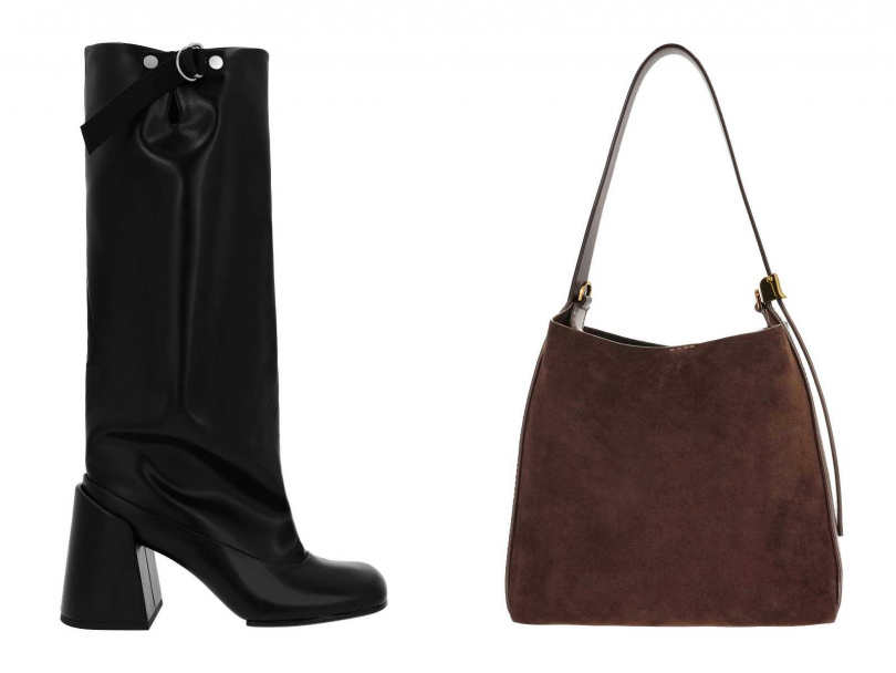 Robbie 粗跟長靴/3,590元,Edna 麂皮流浪包/2,390 元(圖/品牌提供)
