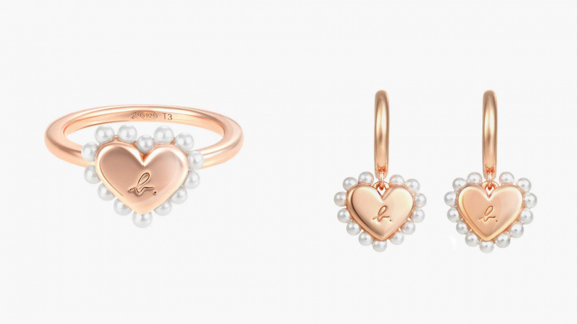 Timeless Love 珍珠心形戒指／4,980元，Timeless Love 珍珠心形垂墜耳環／5,980元（圖／品牌提供）