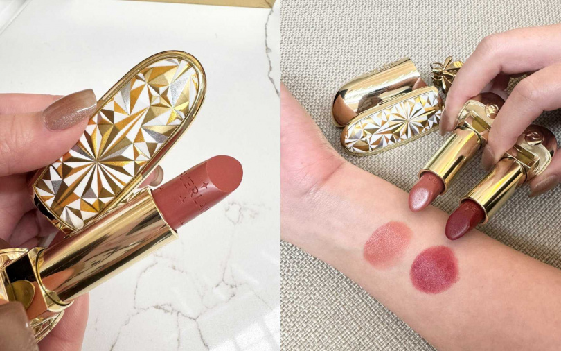 嬌蘭ROUGE G紅寶之吻高訂唇膏彩殼-星芒奇想限定版/1,430元、ROUGE G紅寶之吻高訂緞光唇膏#306-星芒奇想限定版/1,400元、ROUGE G紅寶之吻高訂緞光唇膏#877-星芒奇想限定版/1,400元(圖/吳雅鈴攝)