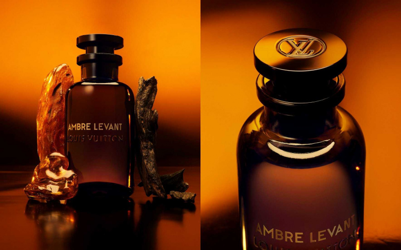 以透明黑色玻璃呈現的路易威登經典香水瓶包裝，注入了深邃溫暖的琥珀色澤~彷彿從瓶中綻放出黃金時刻夕光流轉的光芒。（圖／品牌提供）