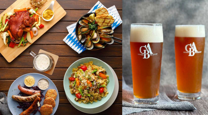 吉比鮮釀餐廳針對啤酒節推出一系列節慶菜色（左），以及期間限定的「慕尼黑拉格啤酒」。（230元／375ml，圖／吉比鮮釀餐廳提供）