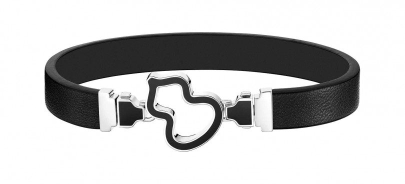 Qeelin「Wulu系列」18K白金黑色珐瑯瓷鎖釦╱59,500元；黑色牛皮手環╱11,500元（圖╱Qeelin提供）