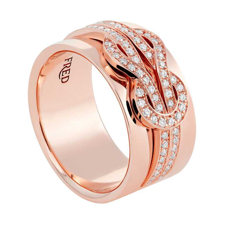 FRED「Chance Infinie系列」玫瑰金鑽石寬版戒指╱196,600元。（圖╱FRED提供）