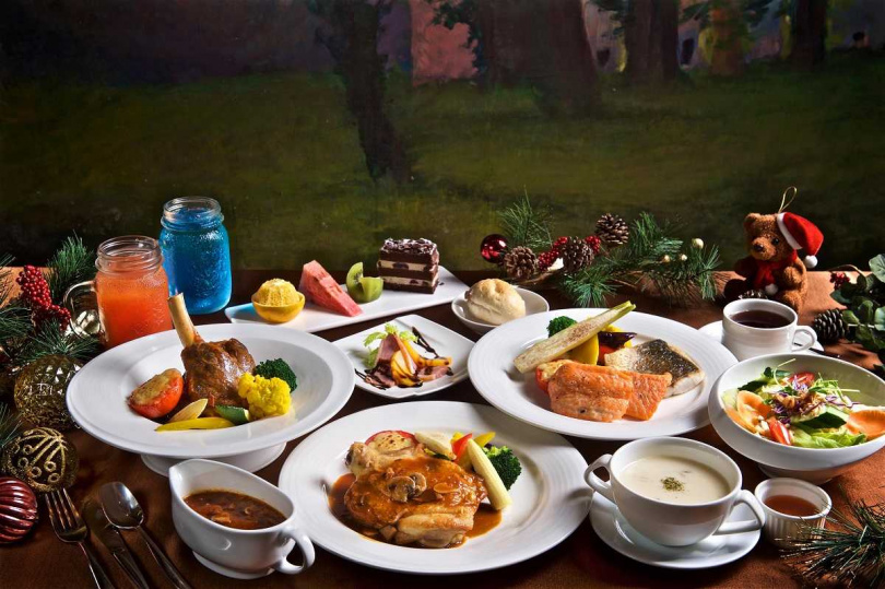 「感恩耶誕饗宴」指定歐式套餐內含沙拉、濃湯、餐包、飯後甜點水果及飲品，要讓民眾年末饗宴超有感。（圖／台北神旺商務酒店提供）