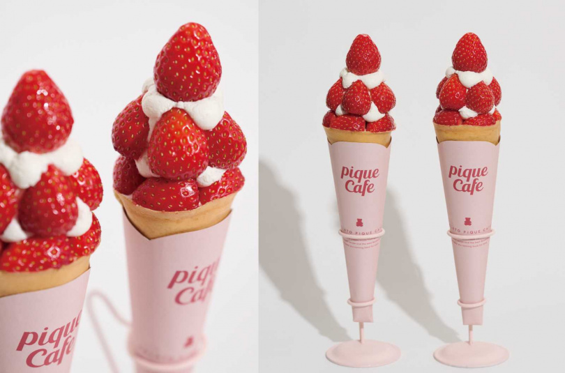 三店同步推出的「草莓樂園可麗餅」每日限量提供。(280元/支,圖/gelato pique café提供)