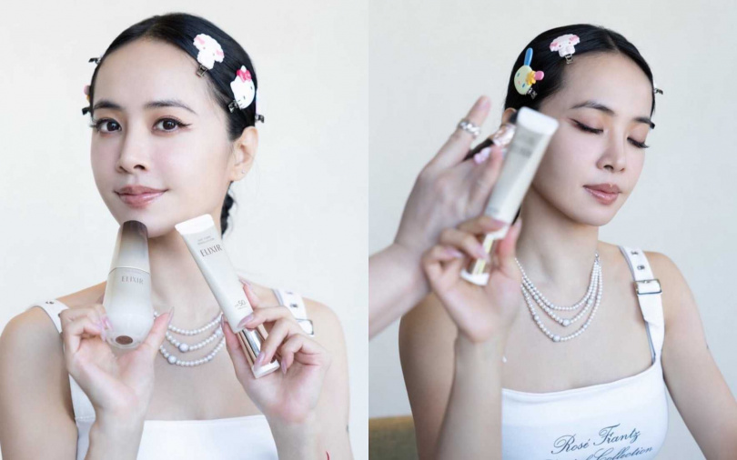 除了晚上9:30睡覺外，照片中她夾上最愛的Hello Kitty髮夾和大頭狗、美樂蒂，手上拿著她最愛的資生堂怡麗絲爾膠原彈潤多效美肌乳與膠原新肌光速精華保養，努力維持年輕！ (圖/取自蔡依林IG)