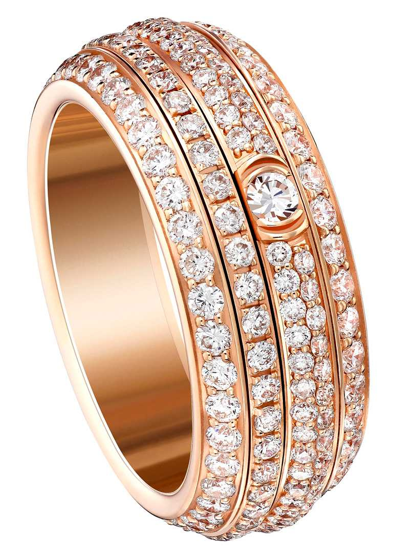 PIAGET「Possession」系列，18K玫瑰金鑽石戒指╱570,000元起。（圖╱PIAGET提供）