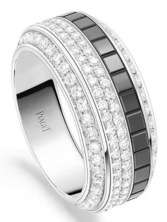 PIAGET「Possession Contrast」系列，18K白金黑色陶瓷鑽石戒指╱610,000元。（圖╱PIAGET提供）