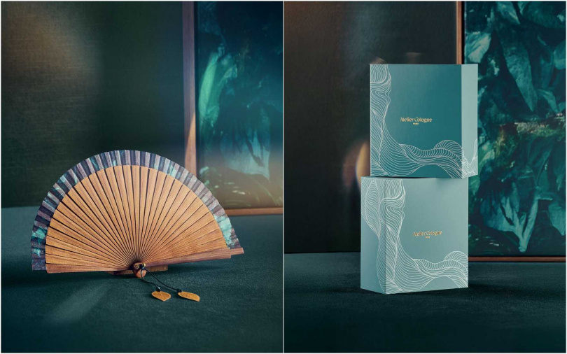 為歡慶新香上市，凡於Atelier Cologne專櫃購買任一30ml及100ml香水，即享限量仲夏茗想禮盒；正價商品消費滿6,600元，贈青玉烏龍藝術香扇乙支。（圖／品牌提供）