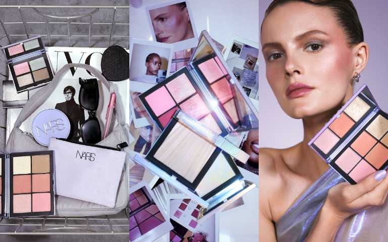 星漾幻境高訂系列 6色頰彩盤 #LIGHTSPEED／2,400元、星漾幻境高訂系列4 色眼彩盤／1,950元、星漾幻境打亮餅 #SKYROCKET 13g／1,950元、激情過後嫩唇露 #INTERGALACTIC 5.5ml／1,000元（圖／品牌提供）