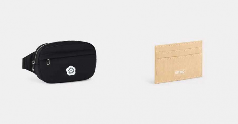 KENZO BOKE 2.0黑色腰包；KENZO 牛皮紙革卡其色卡夾（圖／品牌提供）