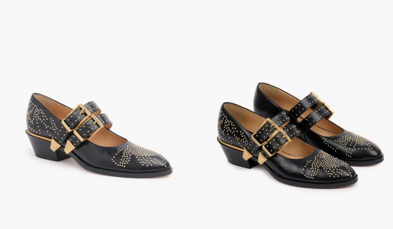 Chloé Susanna 黑色皮革鉚釘低跟瑪莉珍／39,900元（圖／品牌提供）
