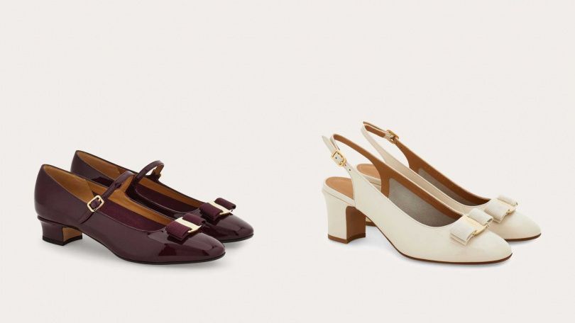 Ferragamo Vara 蝴蝶結瑪莉珍鞋／31,500元（圖／品牌提供），Ferragamo Vara 蝴蝶結露跟高跟鞋／33,500元（圖／品牌提供）