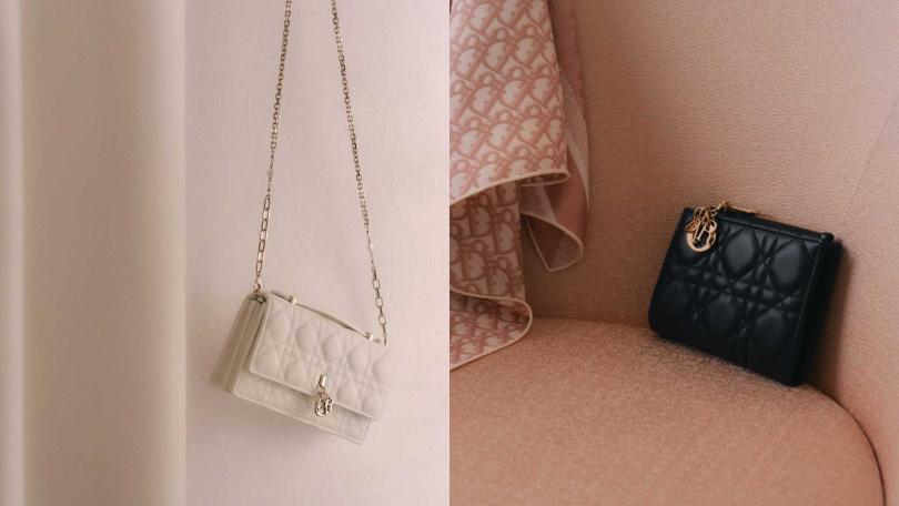 My Dior Top Handle白色籐格紋肩背包/135,000元,Lady Dior Dahlia 黑色籐格紋羊皮錢包/23,000元(圖/品牌提供)