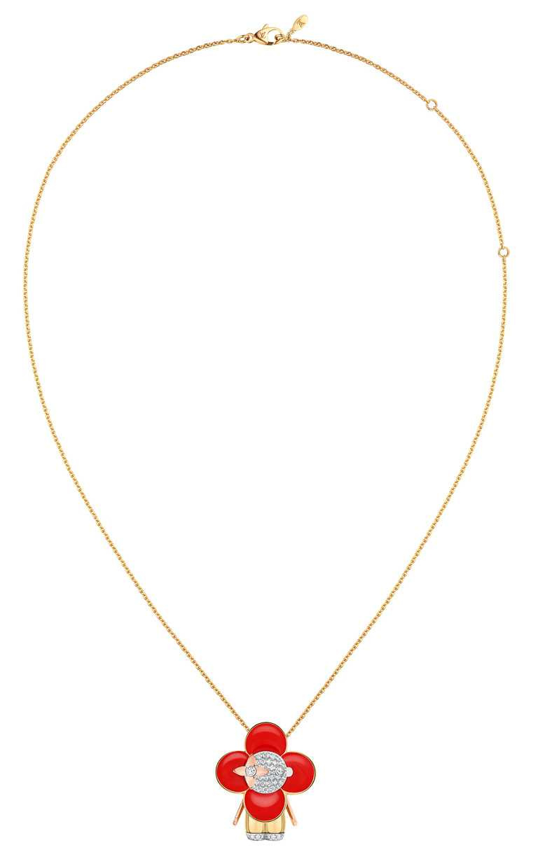 LOUIS VUITTON「Vivienne」系列珠寶，紅色琺瑯鑲鑽吊墜╱363,000元。（圖╱LOUIS VUITTON提供）