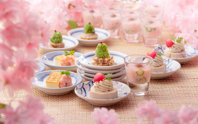 欣葉日本料理期間限定小缽「長芋春梅」、「新綠映雪」、「白玉春綠」、「玉子黃金燒」。