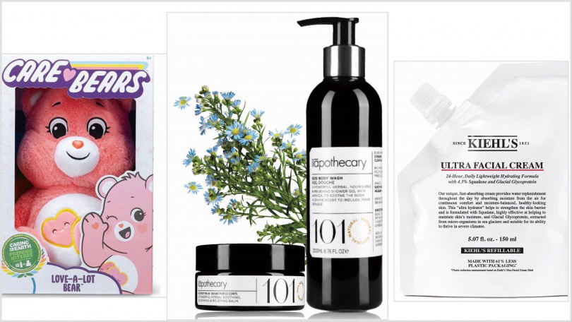 FUNBOX Care Bears彩虹熊14吋(多色),795元(忠孝館),BEAUTÉ ilāpothecary No.101 SOS舒緩平衡組,容量:依組合而定,原價4,660元,特價3,680元,限量20組(復興館),KIEHLS冰河醣蛋白舒敏修護保濕霜補充包 150ml,2,900元,限量10個(忠孝館、復興館)(圖/品牌提供)