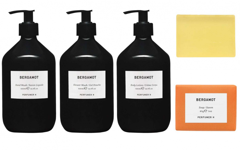 Perfumer H佛手柑香氛皂85g/1,200元、佛手柑洗手露500ml/2,750元、佛手柑潔膚露500ml/2,750元、佛手柑身體乳500ml/3,800元(圖/品牌提供)