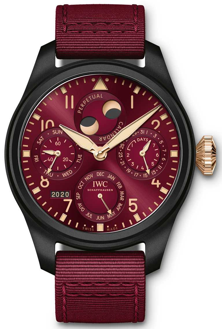 IWC「Big Pilot大型飛行員」系列萬年曆腕錶，「路易斯．漢米爾頓」特別版。（圖╱IWC提供）