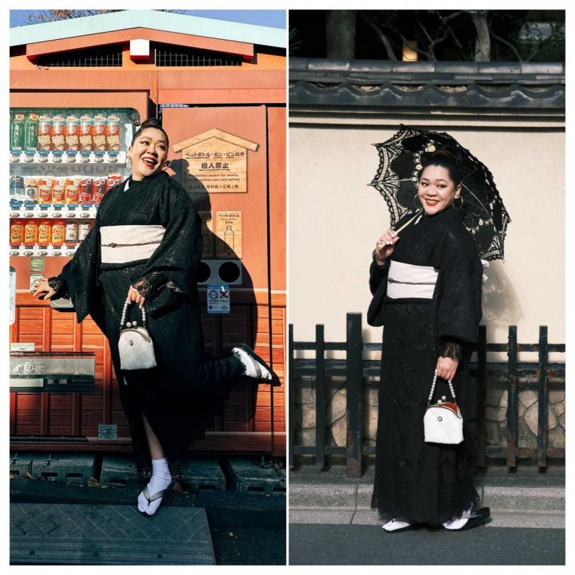  Amanda一身黑色蕾絲和服獲日本當地阿姨大力稱讚。（圖／藝和創藝提供）