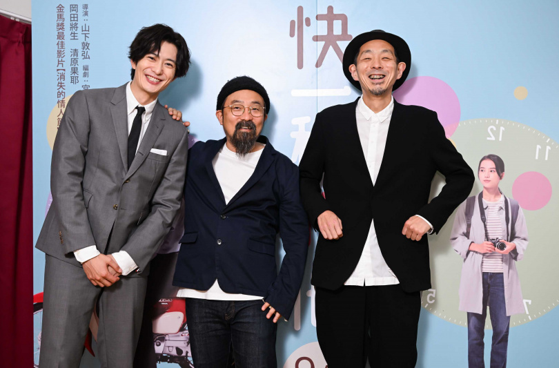 左起為男主角岡田將生、導演山下敦弘、編劇宮藤官九郎，日前來台為電影造勢。（圖／甲上娛樂提供）