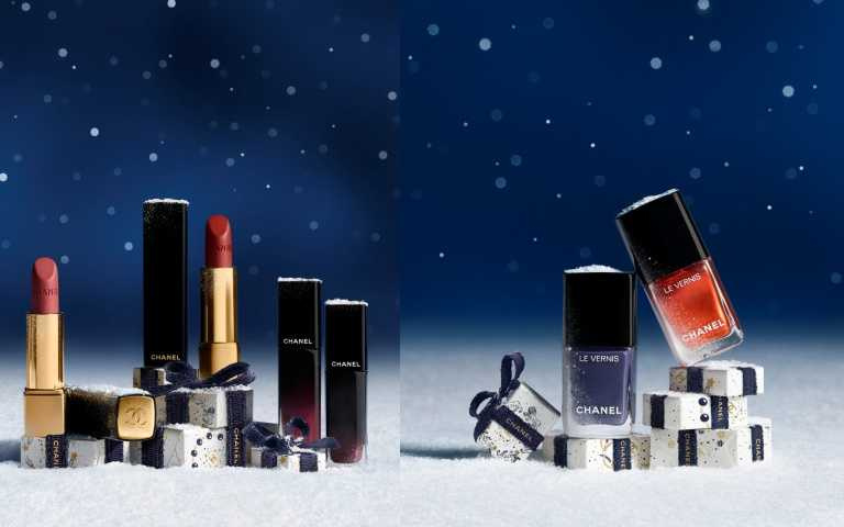 (左)香奈兒超炫耀絲絨唇膏 星璨版/各1,750元;釉光唇萃/各1,550元。(右)香奈兒時尚釉光指甲油 #369、#371 各/1,050元。(圖/品牌提供)