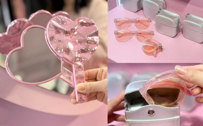 購買巴黎萊雅髮品滿588元,先送瞬亮愛心手拿鏡,再抽KlassiC.聯名款粉亮摺疊墨鏡收納包組喔。(圖/吳雅鈴攝)