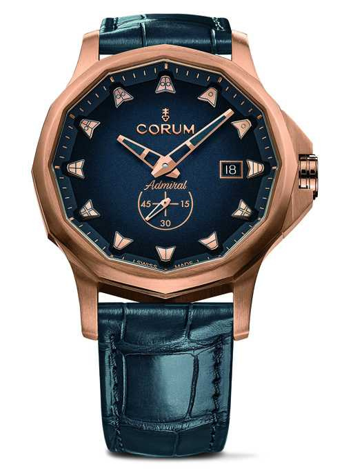 CORUM「Admiral 42 Automatic Bronze」海軍上將系列青銅腕錶，海軍藍款，青銅合金錶殼，40mm╱163,000元。（圖╱CORUM提供）