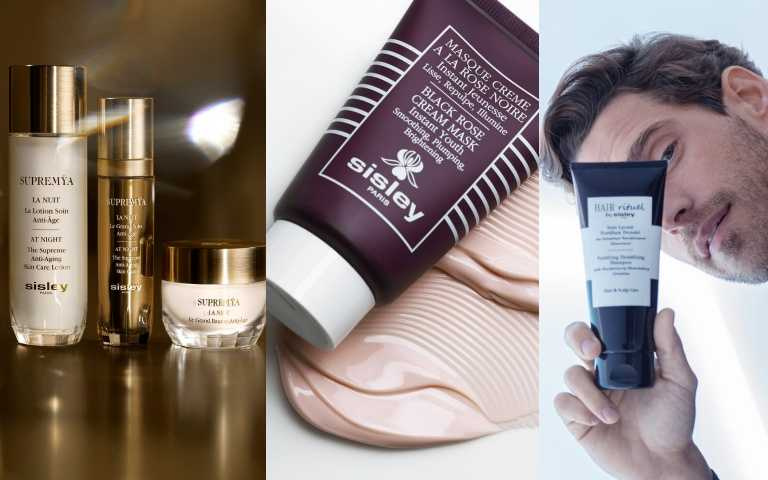 左起:sisley Supremÿa奇蹟修護系列、sisley黑玫瑰頂級乳霜抗老面膜60ml/5300元;賦活重升濃密洗髮精200ml/2600元(圖/品牌提供)。