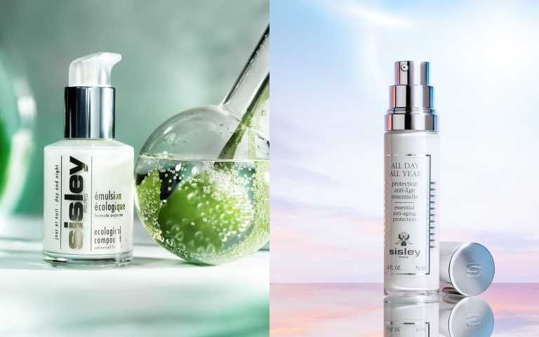 左為sisley全能乳液60 ml/4,500元,右為Sisley 極致防禦未來精華50 ml/12,900元(圖/品牌提供)。