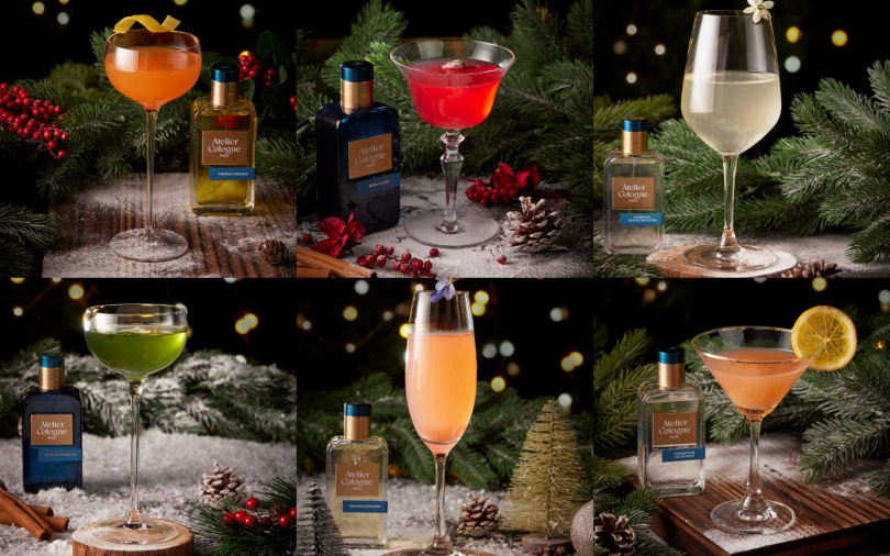 將品牌六款經典香氛包含茶花香頌、赤霞橘光、暗語玫瑰、情柚獨鍾、加州盛夏及遊牧橙花，化作六杯各具香氣層次的專屬調飲，打造沉浸式法式情調。（圖／品牌提供）