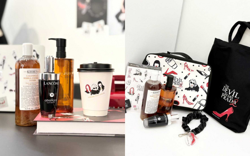 蘭蔻、Kiehl’s、植村秀於MOMO品牌官方旗艦館推出《穿著Prada的惡魔2》限定合作周邊，只要購買獨家組合，就能把人氣保養品、話題彩妝跟超時髦周邊一起帶回家。（圖／吳雅鈴攝）
