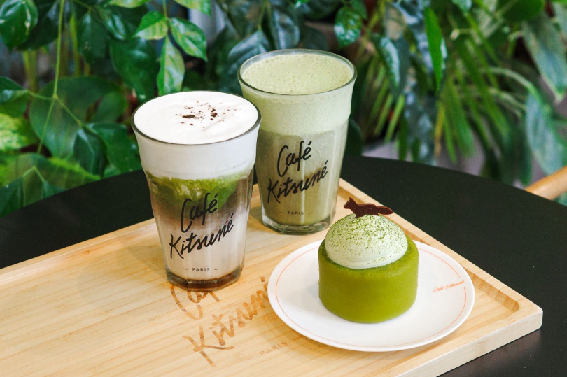 Café Kitsuné抹茶焙茶歐蕾/220元、抹茶咖啡歐蕾/220元、抹茶黑醋栗/220元,期間限定供應至2026年10月31日。(圖/品牌提供)