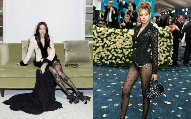 (右)Lisa身穿男裝創意總監 Pharrell Williams 設計的路易威登訂製服飾出席。其輪廓由男士西裝外套改造而成,搭配一件巴斯克式的夾克,展現超性感下半身失蹤穿法,展現翹臀!手拿Speedy P9 Bandoulière 20。(左)Valentino 品牌代言人 Freen Sarocha在 2025 Met Gala 紅毯穿著創意總監 Alessandro Michele 為其量身打造的 Valentino 訂製造型,搭配 Valentino Garavani 配飾,展現率性優雅的迷人風采。(圖/ Freen Sarocha IG、品牌提供)