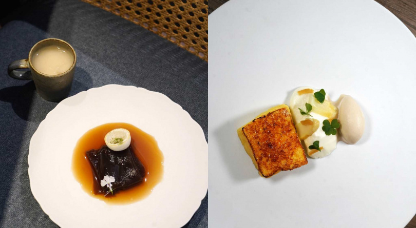 「咖啡/葛切/瑪黑茶」(左)、「白蘆筍/French Toast/楓糖」。(圖/魏妤靜攝)