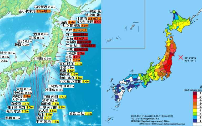 当年311大地震海啸分布。（图／翻摄自网路、维基百科）