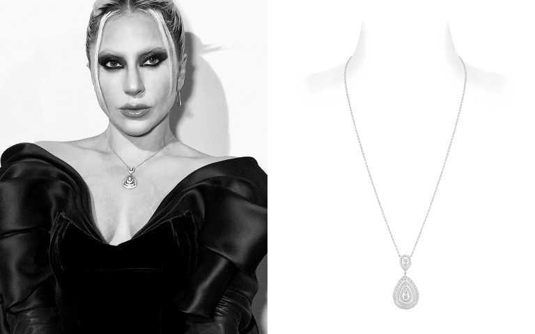 女神卡卡當天所佩戴的CHAUMET Joséphine Rondes de Nuit 18K白金項鏈鋪鑲明亮式切割鑽石／‌1,500,000元（圖／品牌提供）